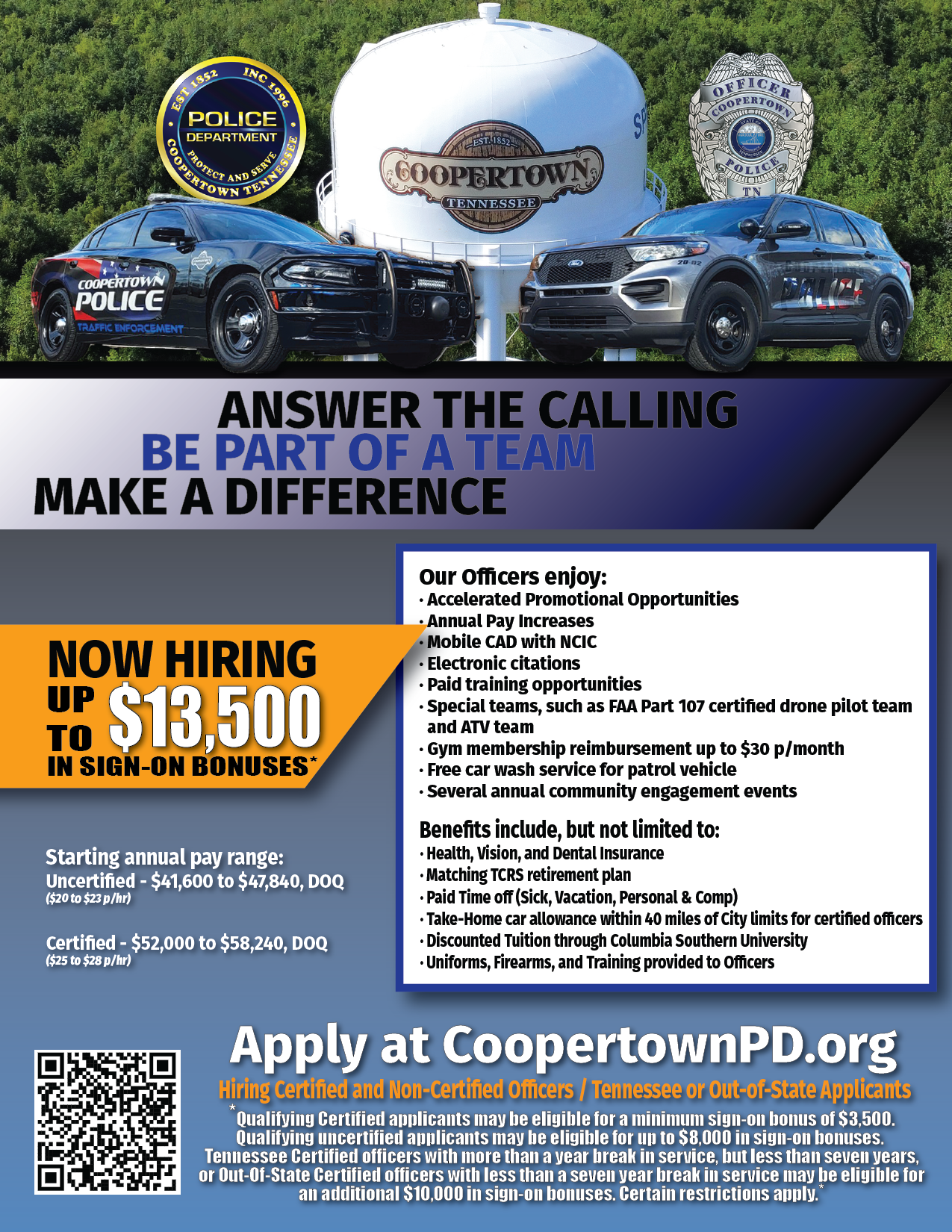 Coopertown Police Department Careers