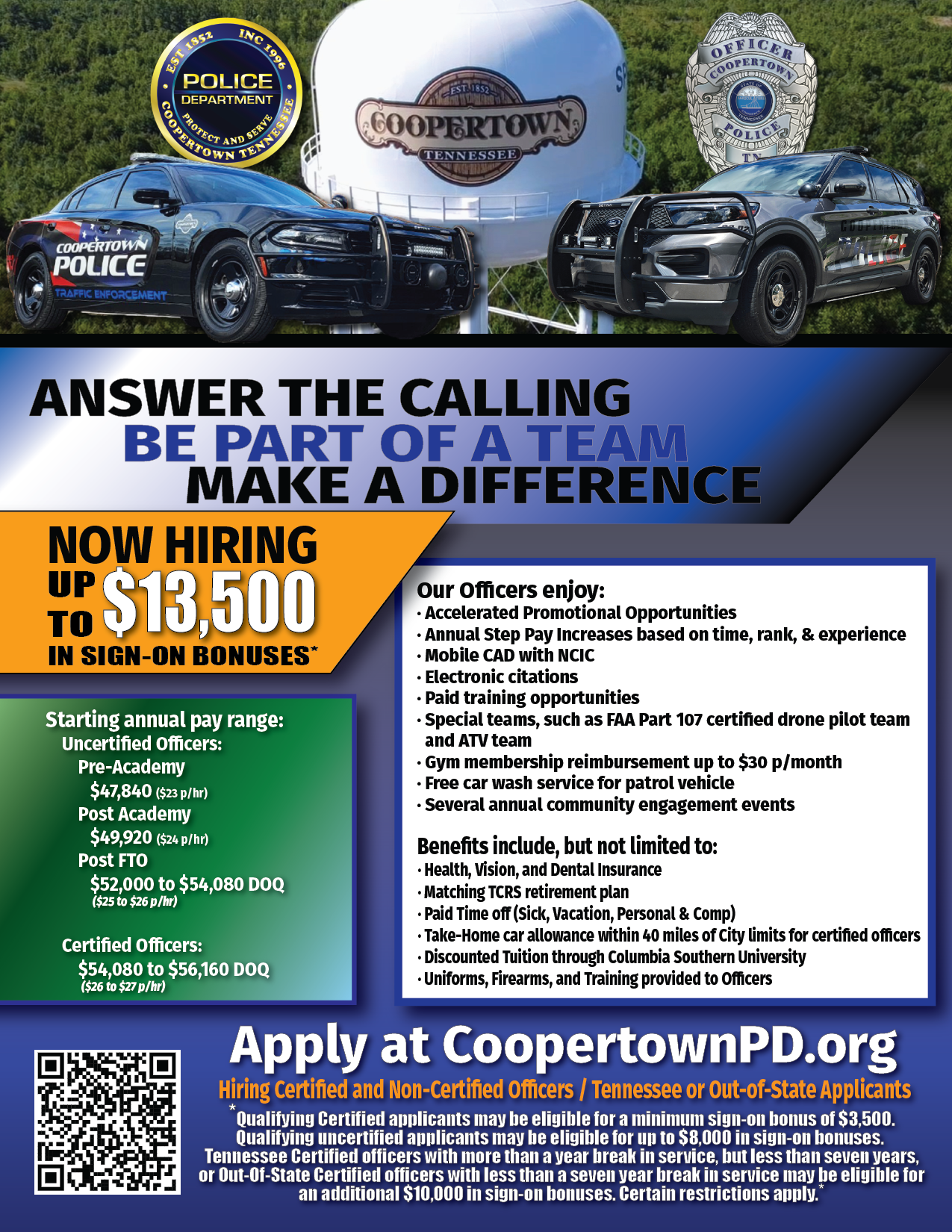 Coopertown Police Department Careers